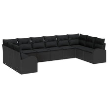 Bankstel met kussen 10 pcs Zwart Polyrattan