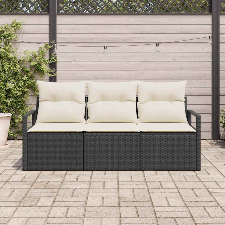 Bankstel 3 pcs Zwart poly rattan