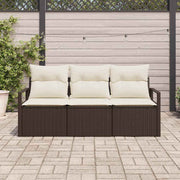 Bankstel poly rattan bruin modulair 3 zitplaatsen