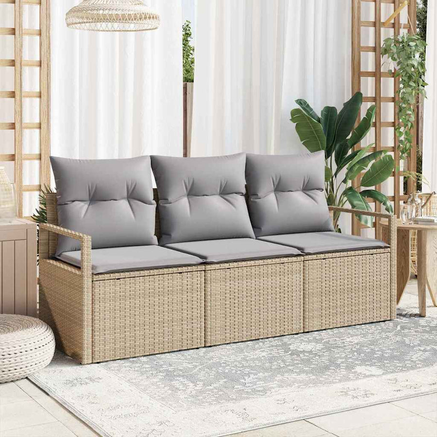 Bankstel 3 pcs Beige poly rattan