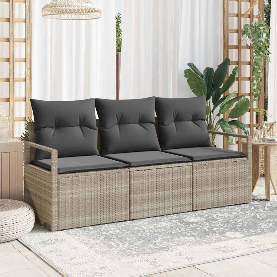 Bankstel 3 pcs Lichtgrijs poly rattan