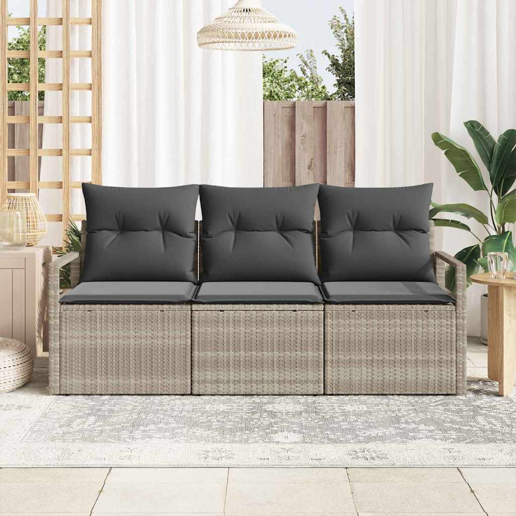 Bankstel 3 pcs Lichtgrijs poly rattan