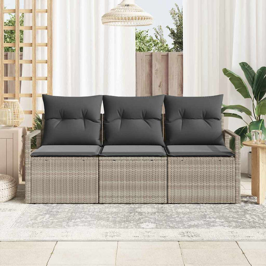 Bankstel 3 pcs Lichtgrijs poly rattan