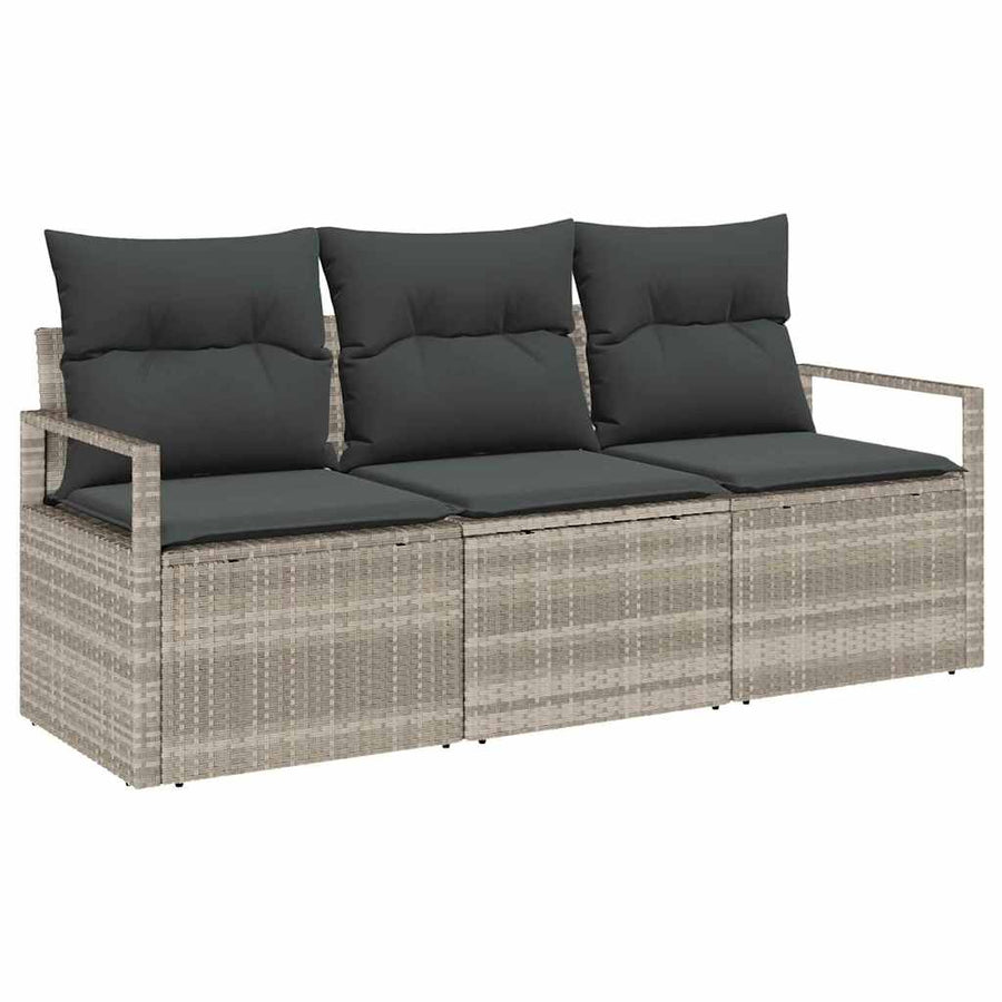Bankstel 3 pcs Lichtgrijs poly rattan