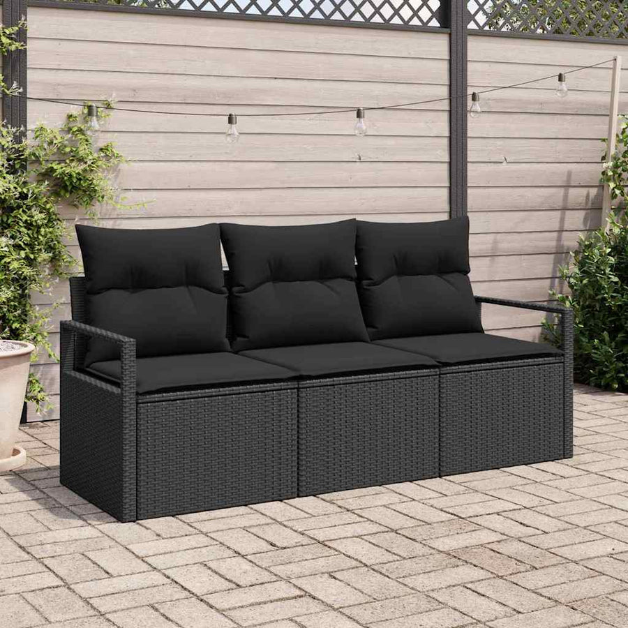 Bankstel 3 pcs Zwart poly rattan