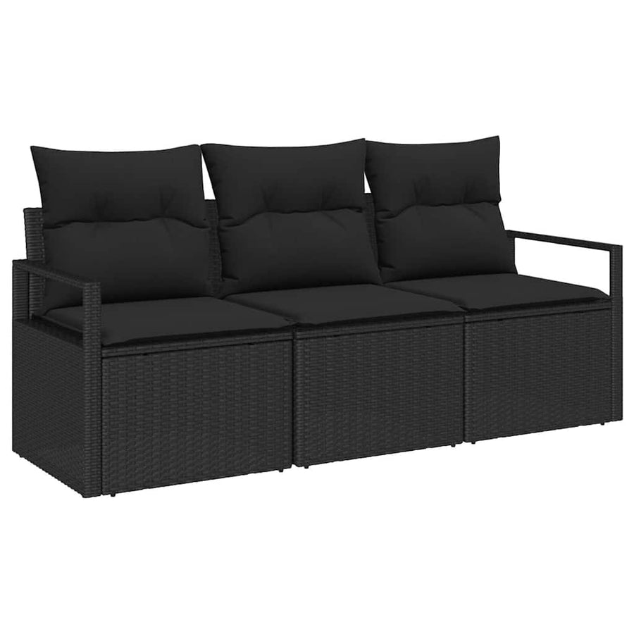 Bankstel 3 pcs Zwart poly rattan