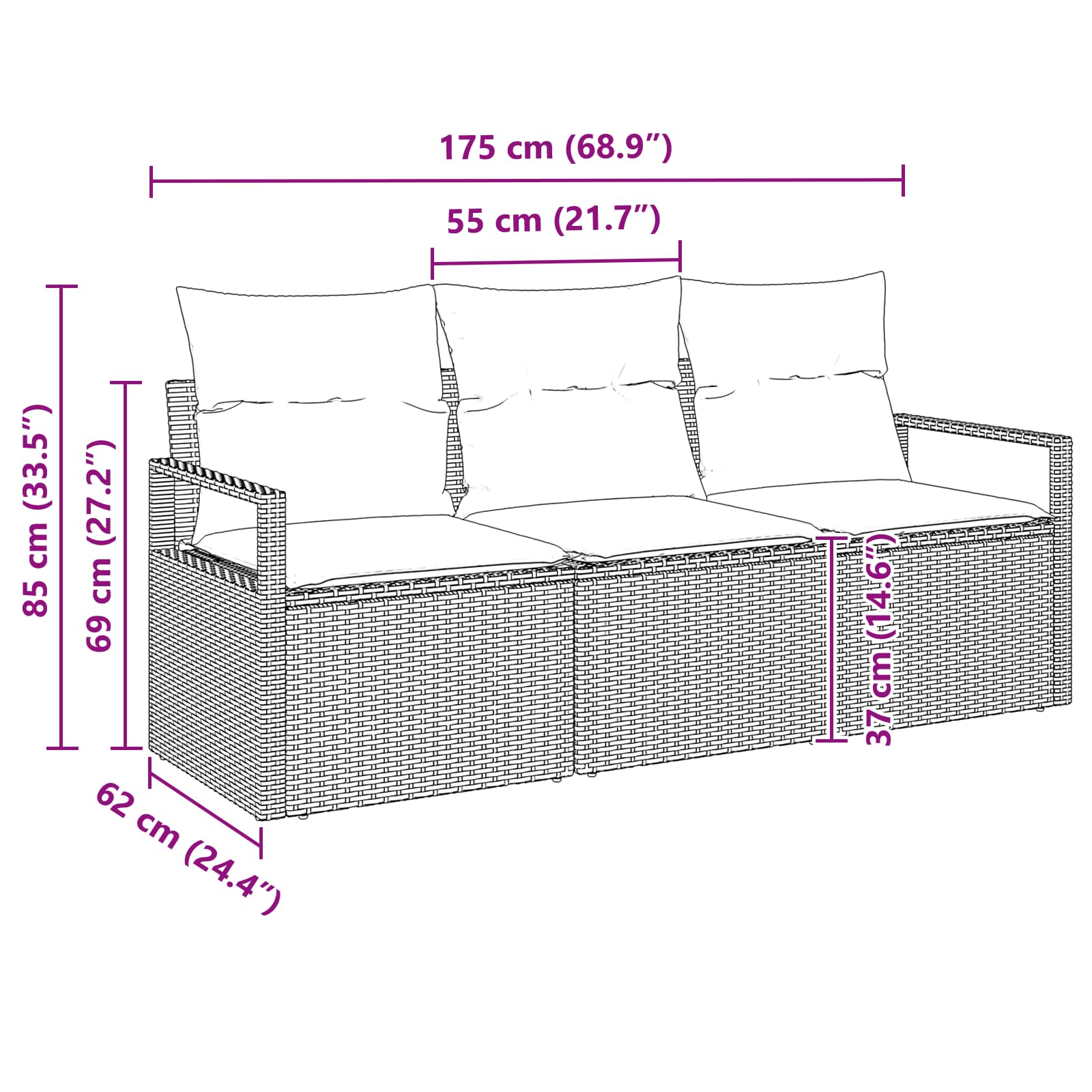 Bankstel 3 pcs Bruin poly rattan