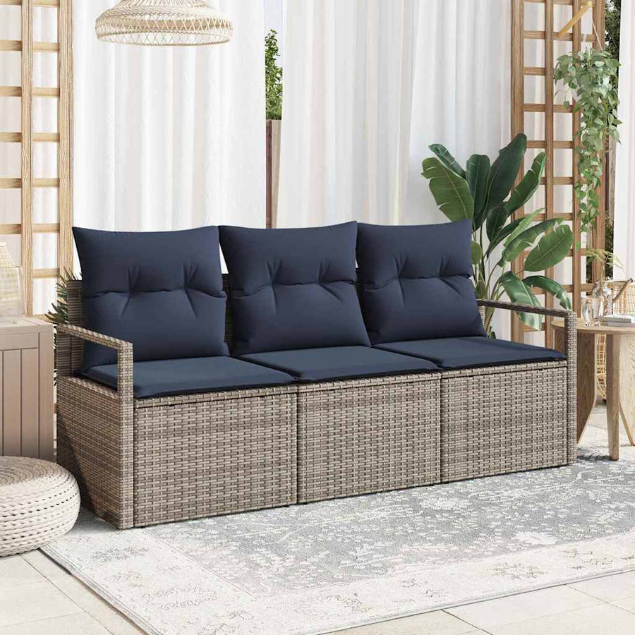 Bankstel 3 pcs Grijs poly rattan