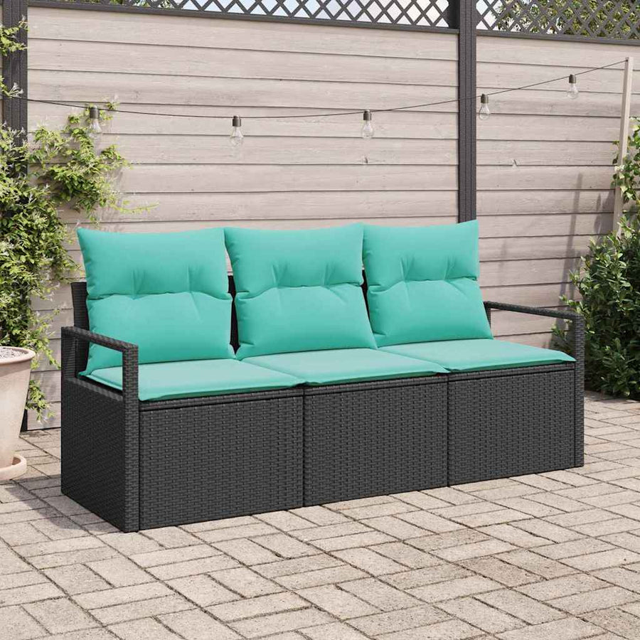Bankstel 3 pcs Zwart poly rattan