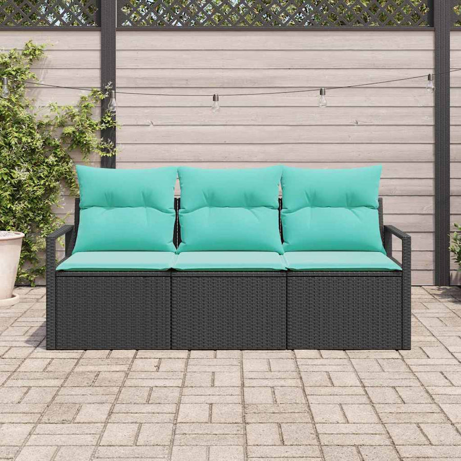 Bankstel 3 pcs Zwart poly rattan