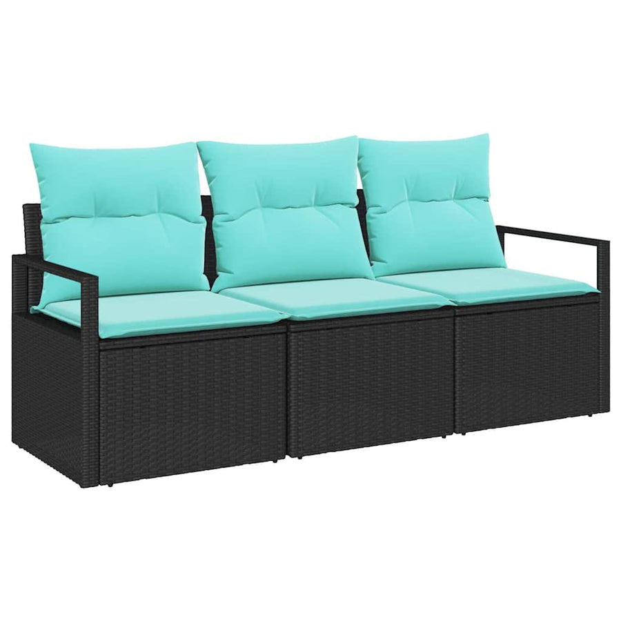 Bankstel 3 pcs Zwart poly rattan