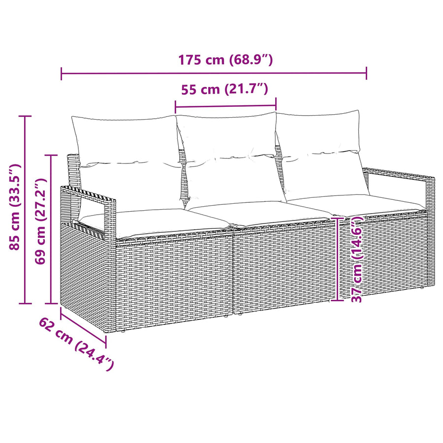 Bankstel 3 pcs Zwart poly rattan