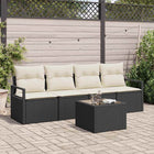 Loungeset poly rattan zwart crème 5-delig