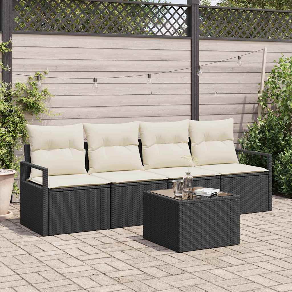 Bankstel 5 pcs Zwart en Crème poly rattan