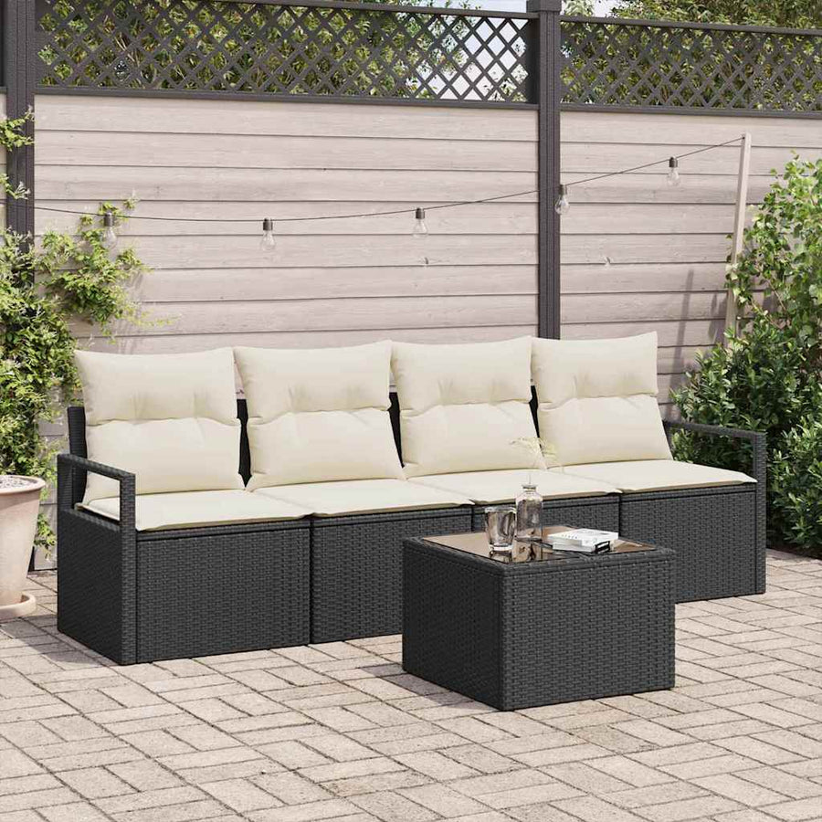 Bankstel 5 pcs Zwart en Crème poly rattan