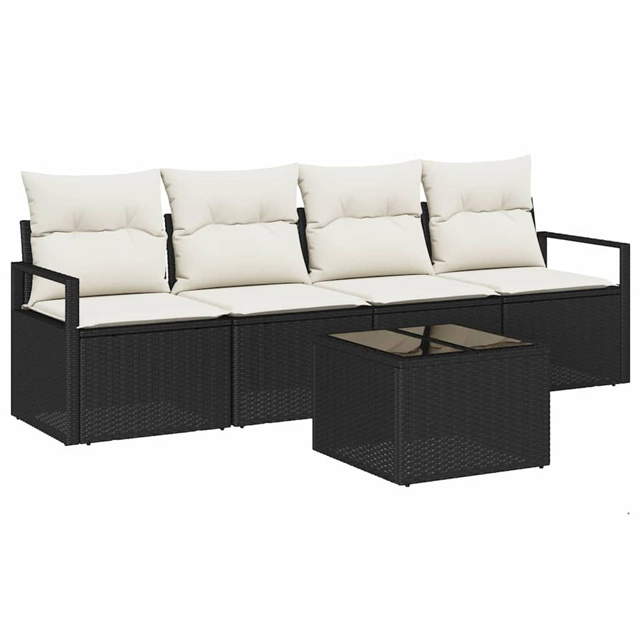 Bankstel 5 pcs Zwart en Crème poly rattan