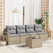 Loungebank set poly rattan beige grijs 5-delig
