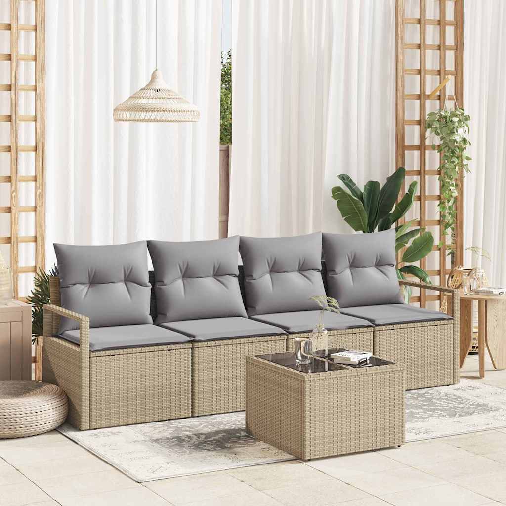Bankstel 5 pcs Beige en Grijs poly rattan