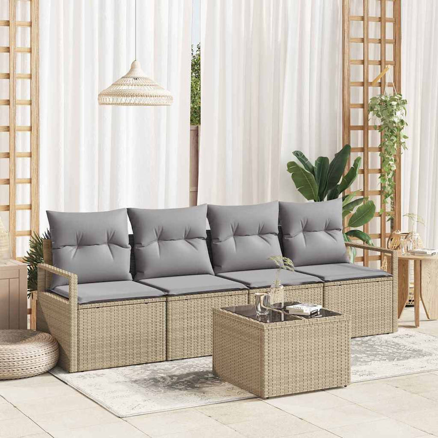 Bankstel 5 pcs Beige en Grijs poly rattan