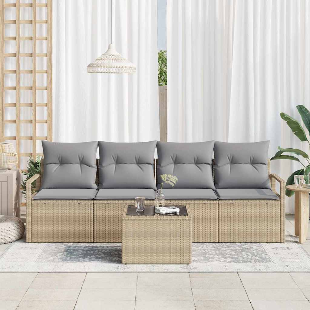 Bankstel 5 pcs Beige en Grijs poly rattan