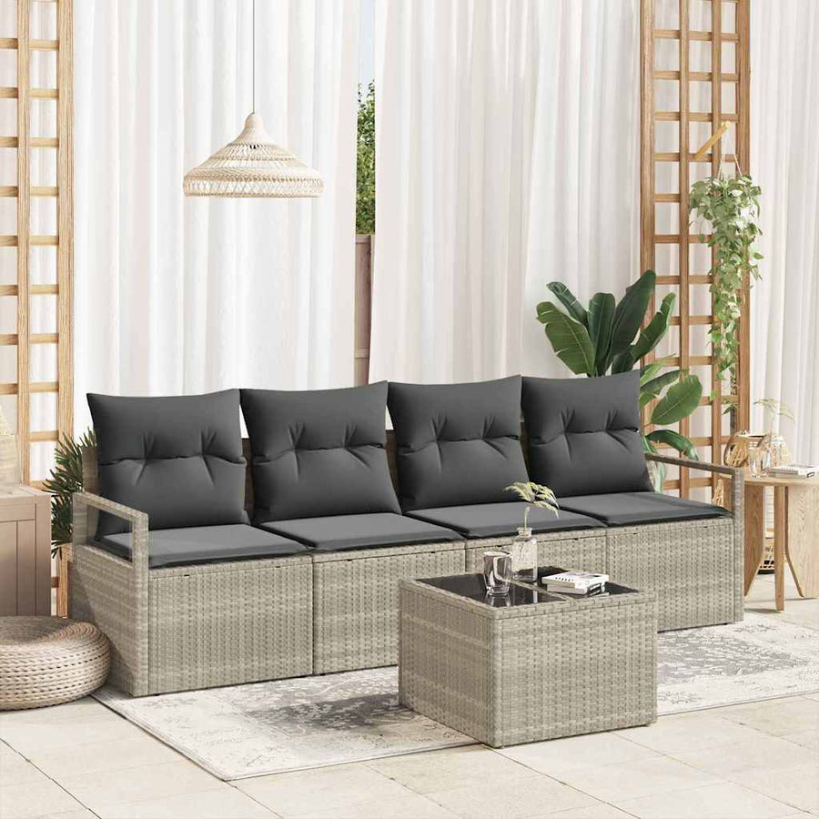 Bankstel 5 pcs Lichtgrijs en Donkergijs poly rattan