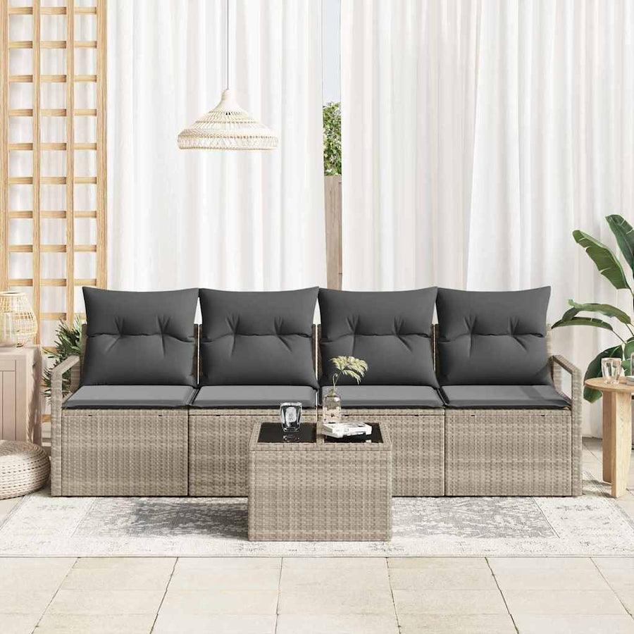 Bankstel 5 pcs Lichtgrijs en Donkergijs poly rattan