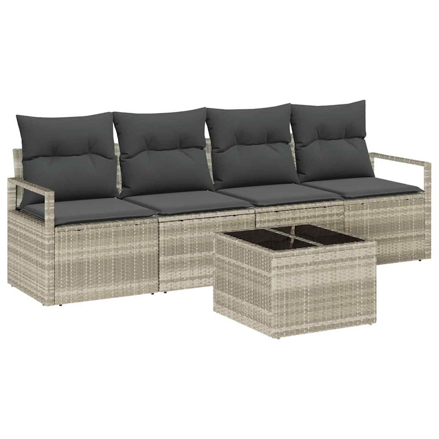 Bankstel 5 pcs Lichtgrijs en Donkergijs poly rattan