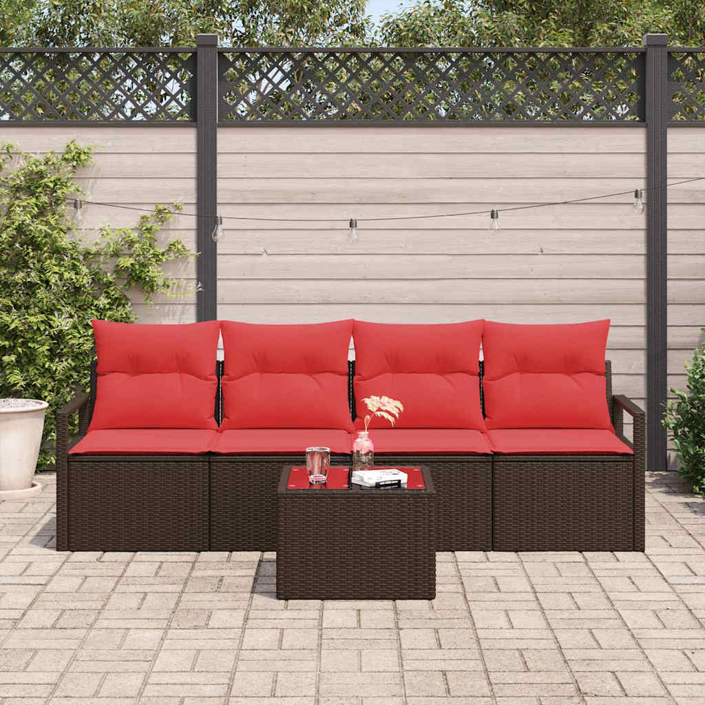 Bankstel 5 pcs Bruin en Rood poly rattan