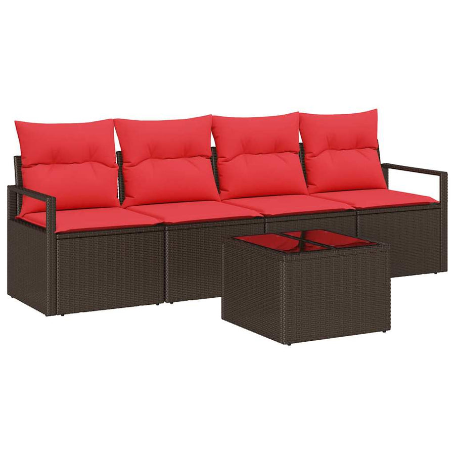 Bankstel 5 pcs Bruin en Rood poly rattan
