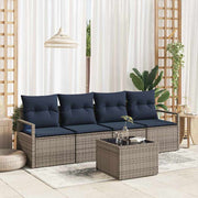 Loungeset 5-delig poly rattan grijs blauw