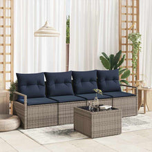 Bankstel 5 pcs Grijs en Blauw poly rattan