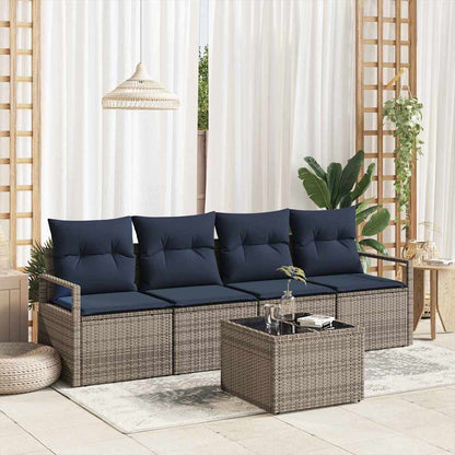 Bankstel 5 pcs Grijs en Blauw poly rattan