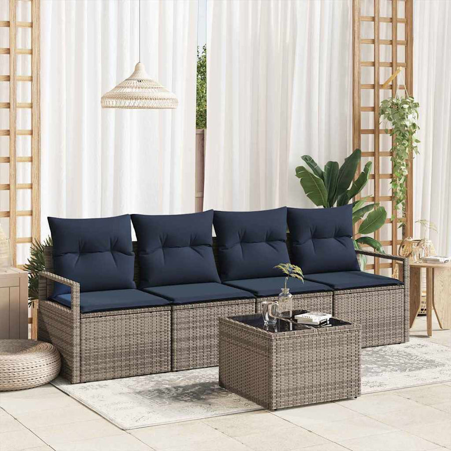 Bankstel 5 pcs Grijs en Blauw poly rattan
