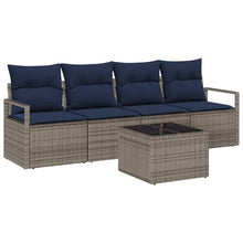 Bankstel 5 pcs Grijs en Blauw poly rattan