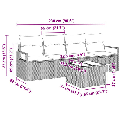 Bankstel 5 pcs Grijs en Blauw poly rattan