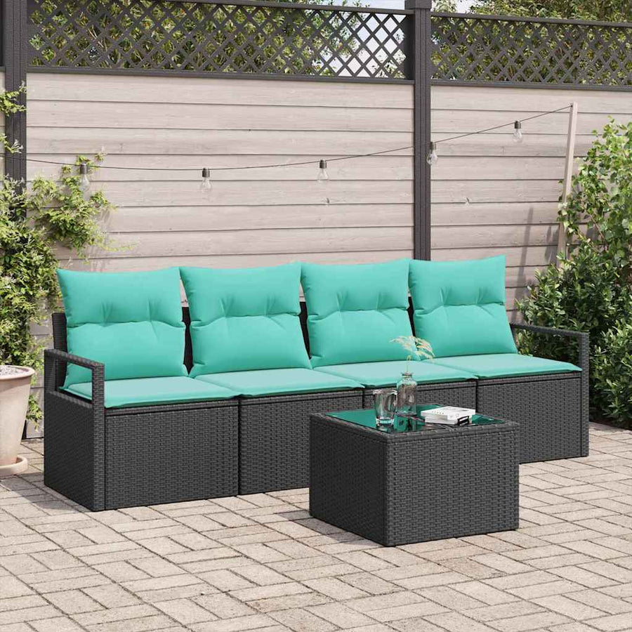 Bankstel 5 pcs Zwart en Turquoise poly rattan