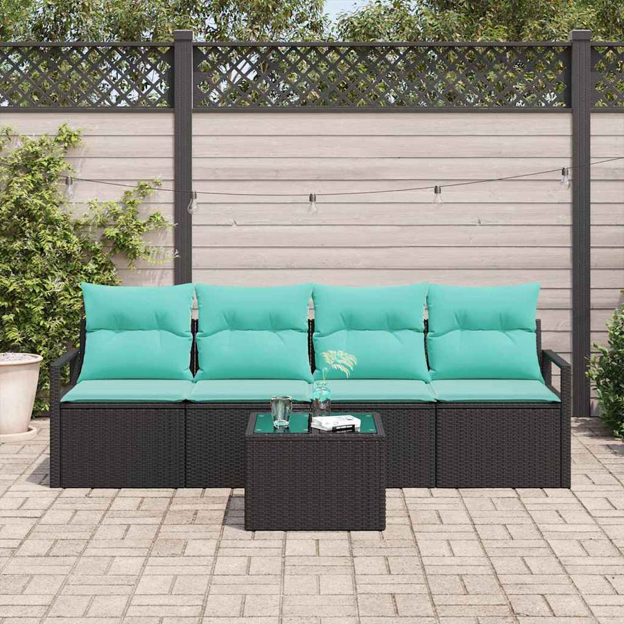 Bankstel 5 pcs Zwart en Turquoise poly rattan