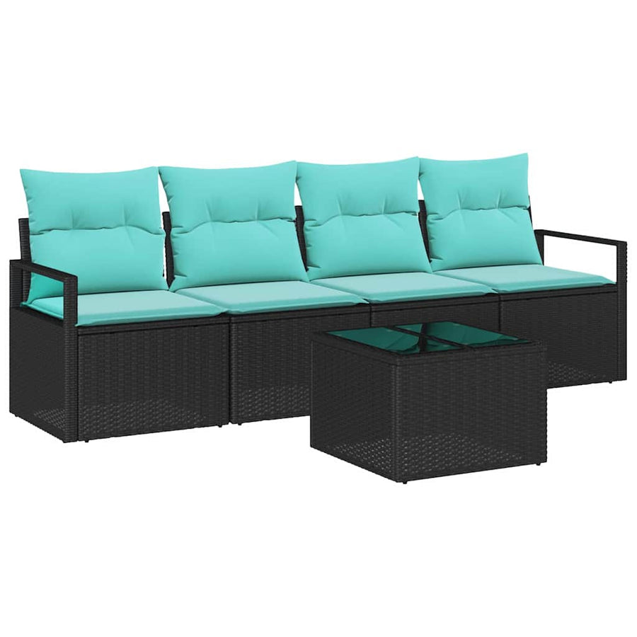 Bankstel 5 pcs Zwart en Turquoise poly rattan