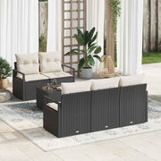 Loungebank set poly rattan zwart crème 6-delig