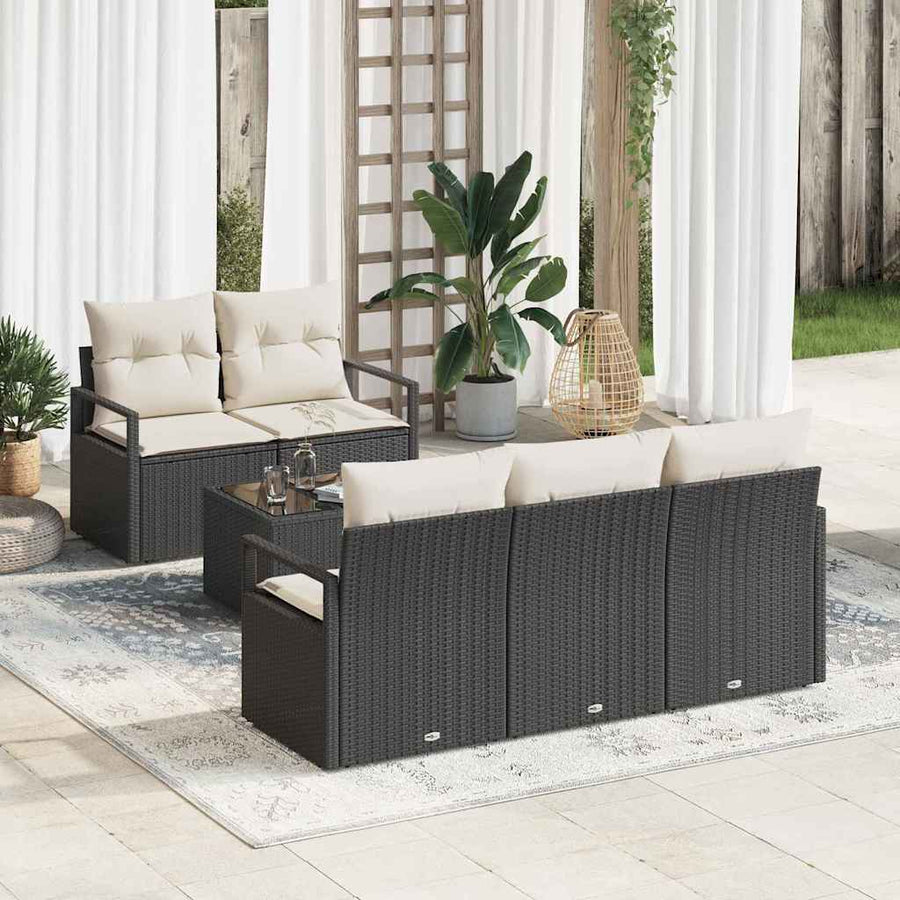 Bankstel met kussen 6 pcs Zwart en Crème poly rattan