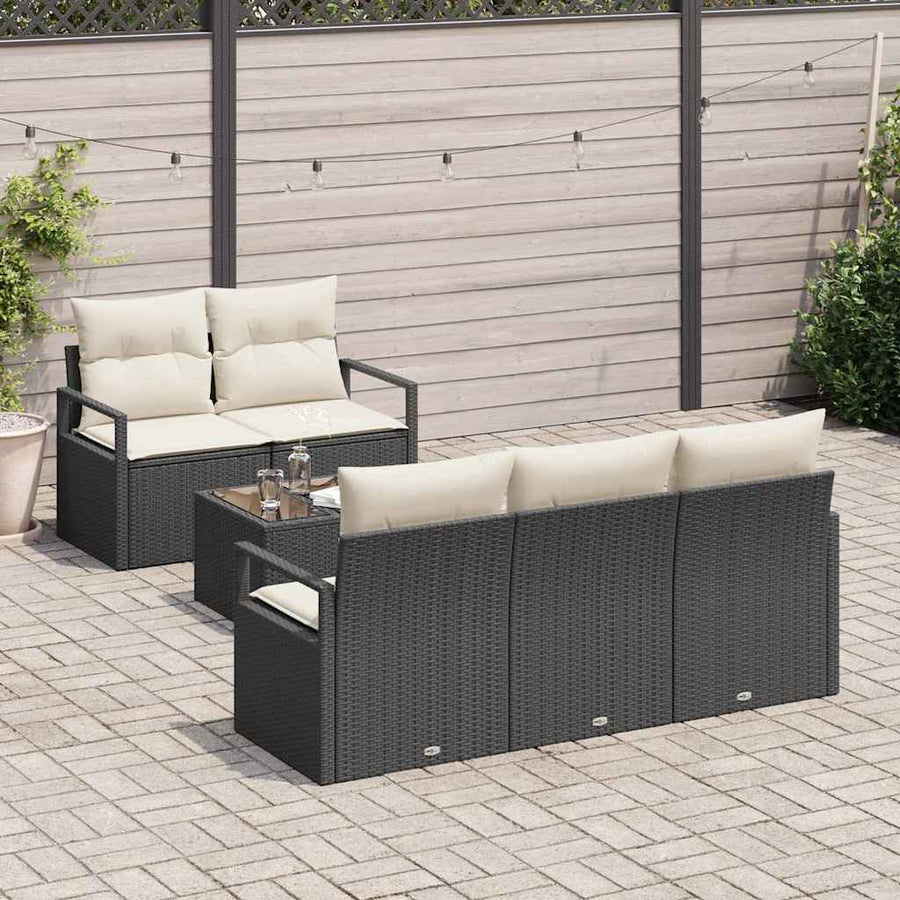 Bankstel met kussen 6 pcs Zwart en Crème poly rattan