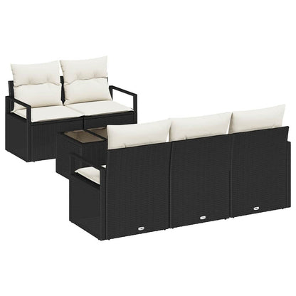 Bankstel met kussen 6 pcs Zwart en Crème poly rattan