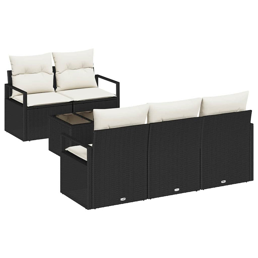 Bankstel met kussen 6 pcs Zwart en Crème poly rattan