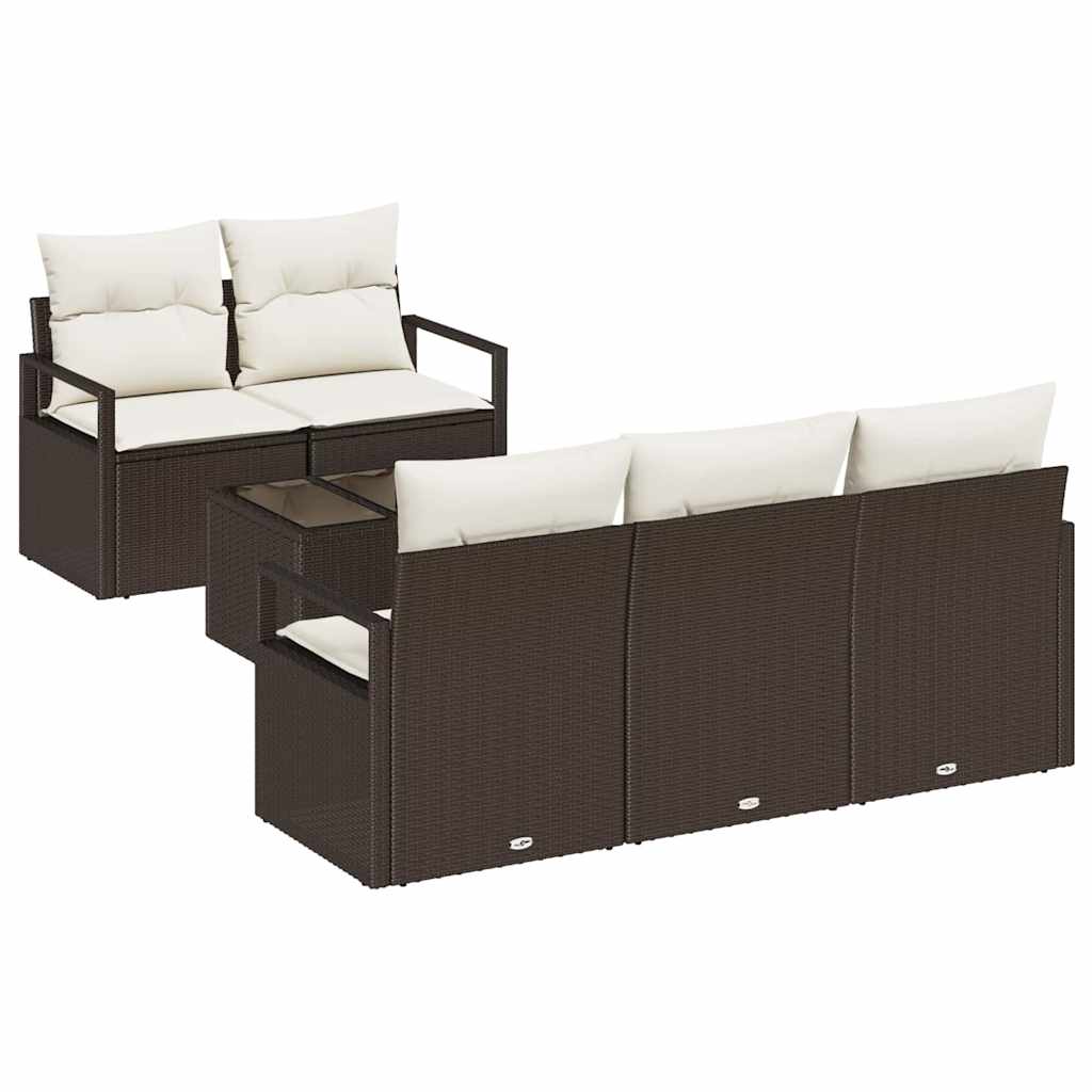 Bankstel 6 pcs Bruin en Crème poly rattan