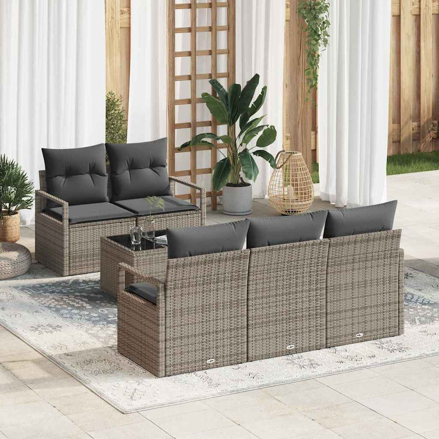 Bankstel 6 pcs Grijs poly rattan
