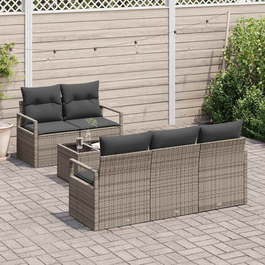 Bankstel 6 pcs Grijs poly rattan