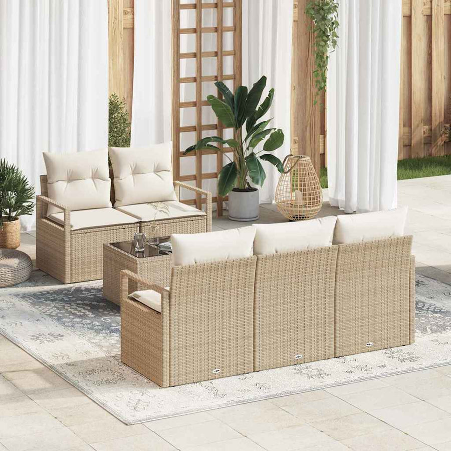Bankstel met kussen 6 pcs Beige en Crème poly rattan