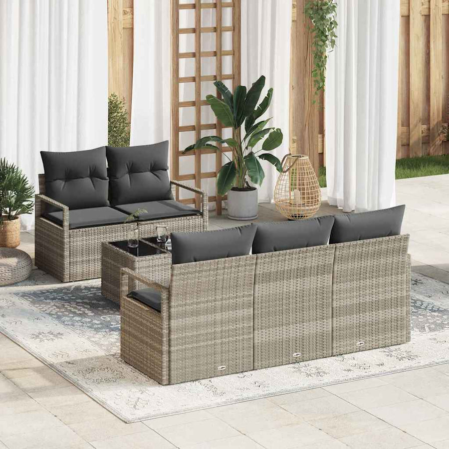Bankstel 6 pcs Lichtgrijs poly rattan