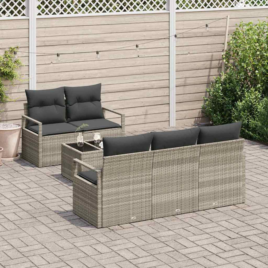 Bankstel 6 pcs Lichtgrijs poly rattan