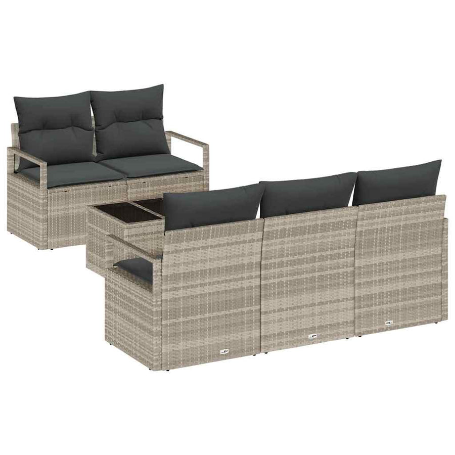 Bankstel 6 pcs Lichtgrijs poly rattan